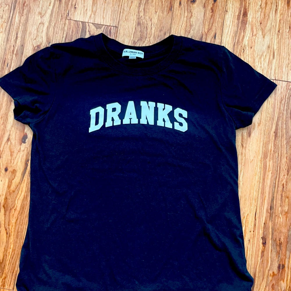 Suburban Riot-Black Graphic Tee with White 'DRANKS' Print